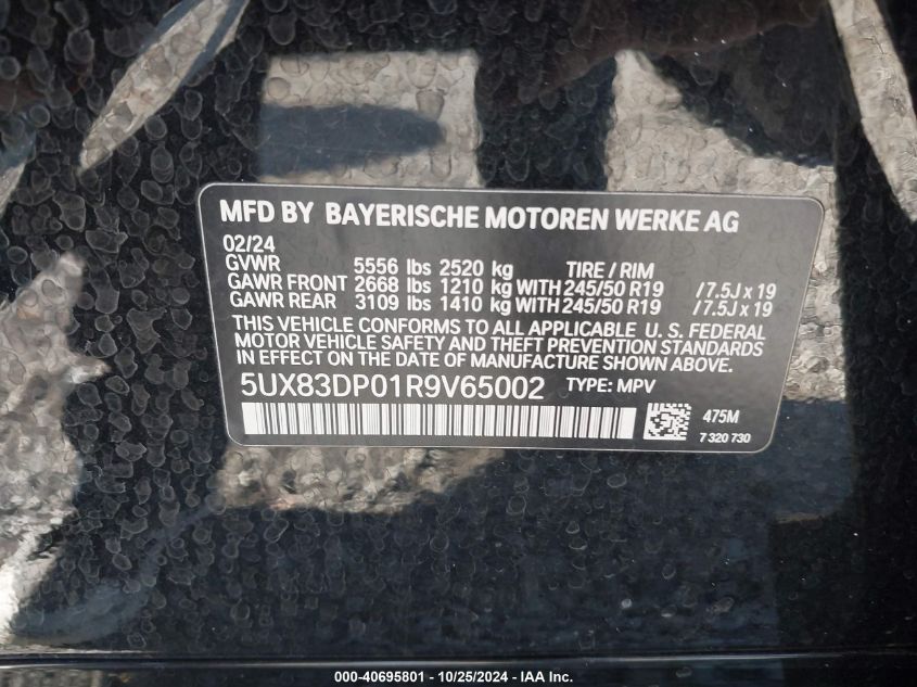 2024 BMW X3 M40I VIN: 5UX83DP01R9V65002 Lot: 40695801