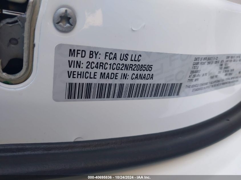 2022 Chrysler Voyager Lx VIN: 2C4RC1CG2NR208505 Lot: 40695836