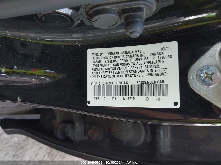 2012 Honda Civic Ex-L VIN: 2HGFB2F91CH503432 Lot: 40695926