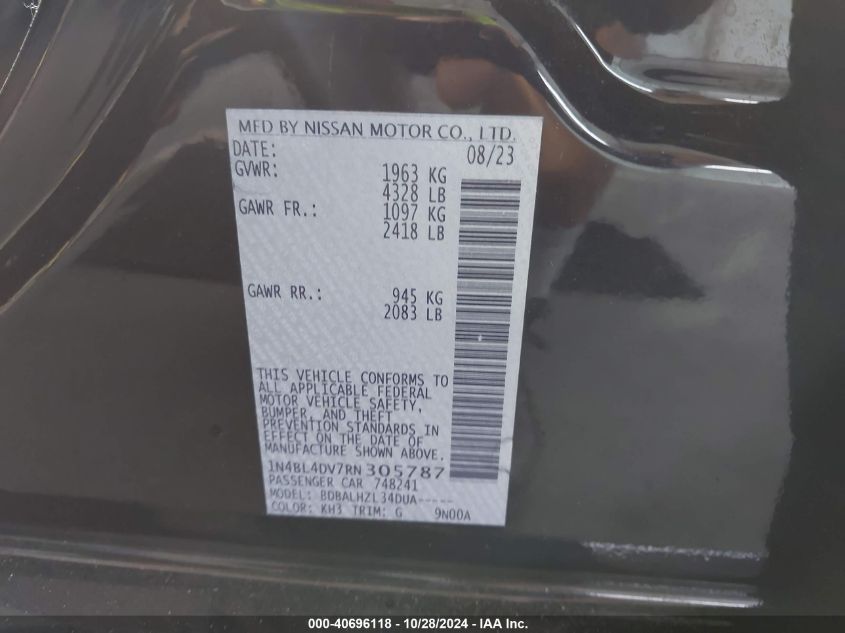 VIN 1N4BL4DV7RN305787 2024 Nissan Altima, Sv Fwd no.9