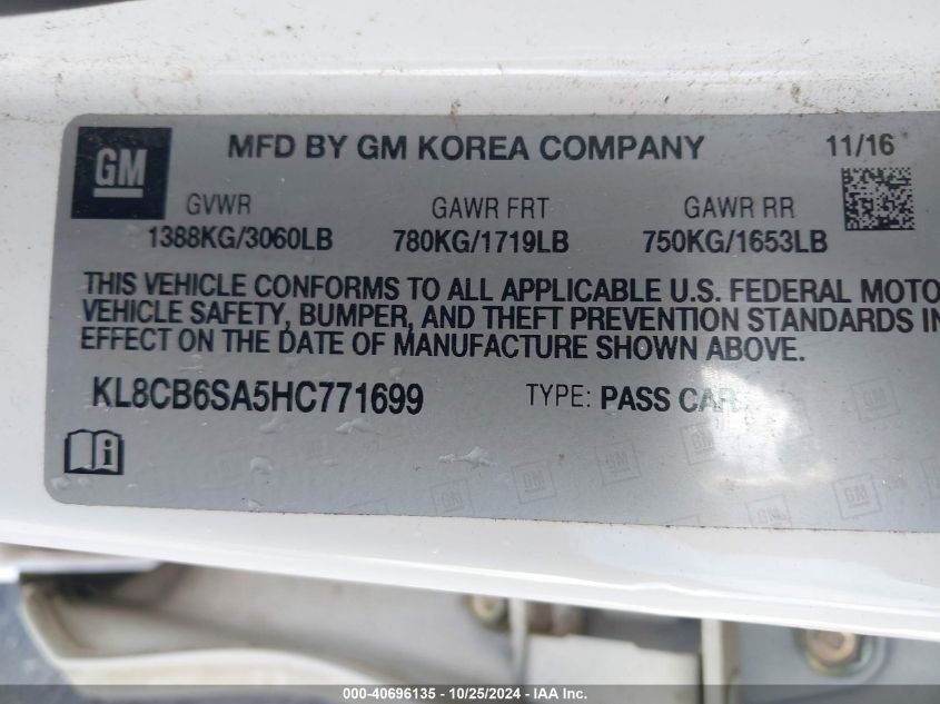 2017 CHEVROLET SPARK LS CVT - KL8CB6SA5HC771699