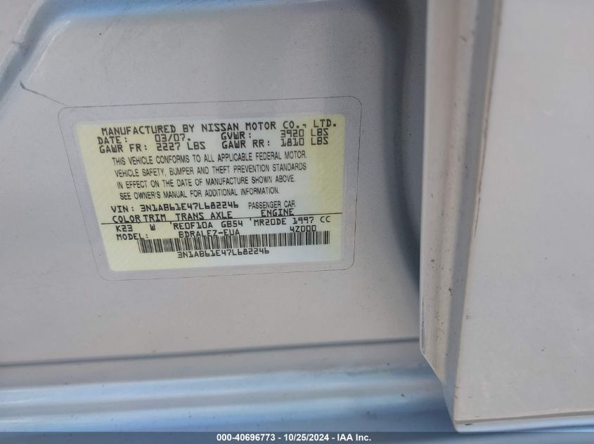 2007 Nissan Sentra 2.0S VIN: 3N1AB61E47L682246 Lot: 40696773