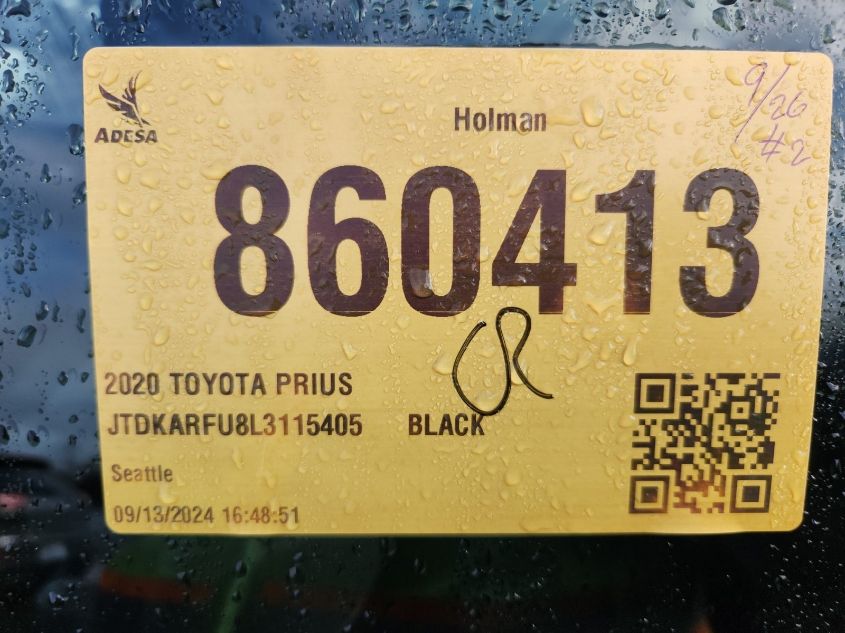 2020 Toyota Prius Xle VIN: JTDKARFU8L3115405 Lot: 40697098