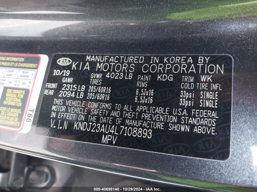 2020 KIA SOUL S - KNDJ23AU4L7108893