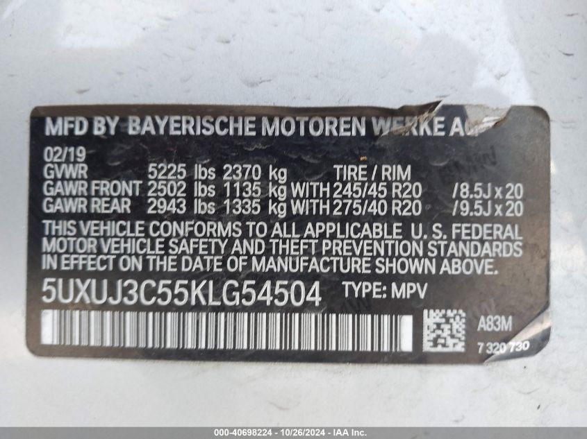 2019 BMW X4 XDRIVE30I - 5UXUJ3C55KLG54504