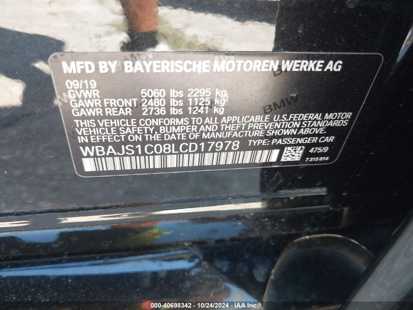 2020 BMW 540I VIN: WBAJS1C08LCD17978 Lot: 40698342