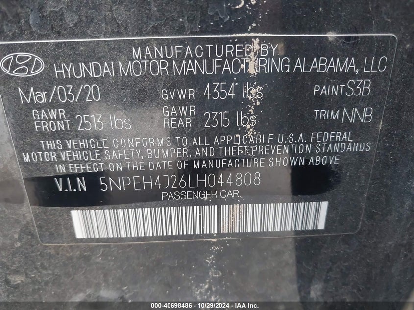 2020 HYUNDAI SONATA LIMITED - 5NPEH4J26LH044808