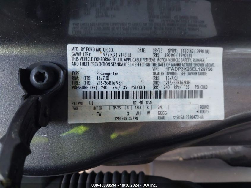 2014 FORD FOCUS SE - 1FADP3K26EL129756