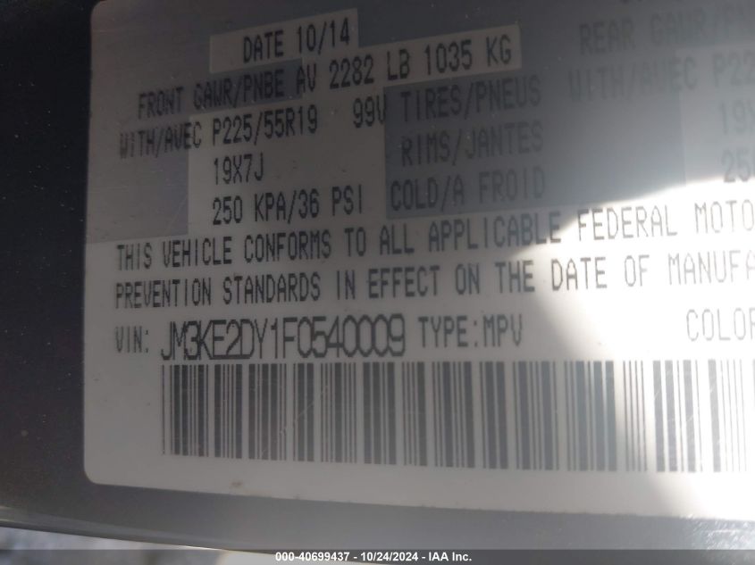 2015 Mazda Cx-5 Grand Touring VIN: JM3KE2DY1F0540009 Lot: 40699437