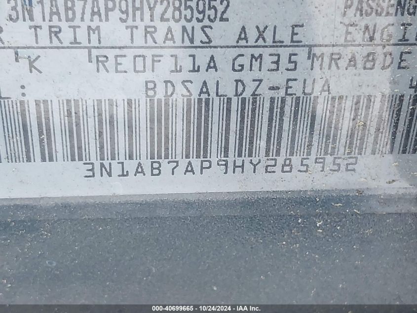 2017 Nissan Sentra Sv VIN: 3N1AB7AP9HY285952 Lot: 40699665