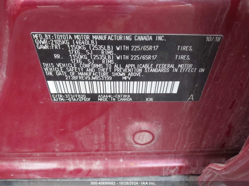 2018 TOYOTA RAV4 LE - 2T3BFREV9JW853199