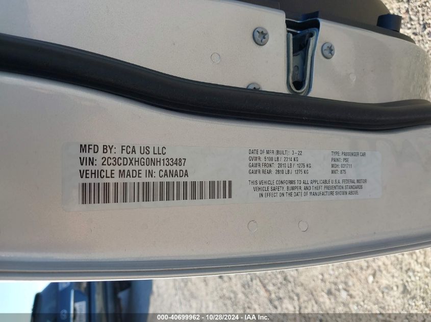 VIN 2C3CDXHG0NH133487 2022 DODGE CHARGER GT RWD