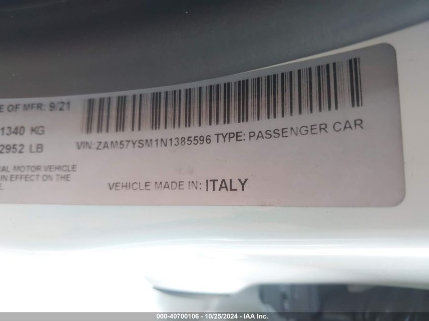 2022 MASERATI GHIBLI VIN: ZAM57YSM1N1385596