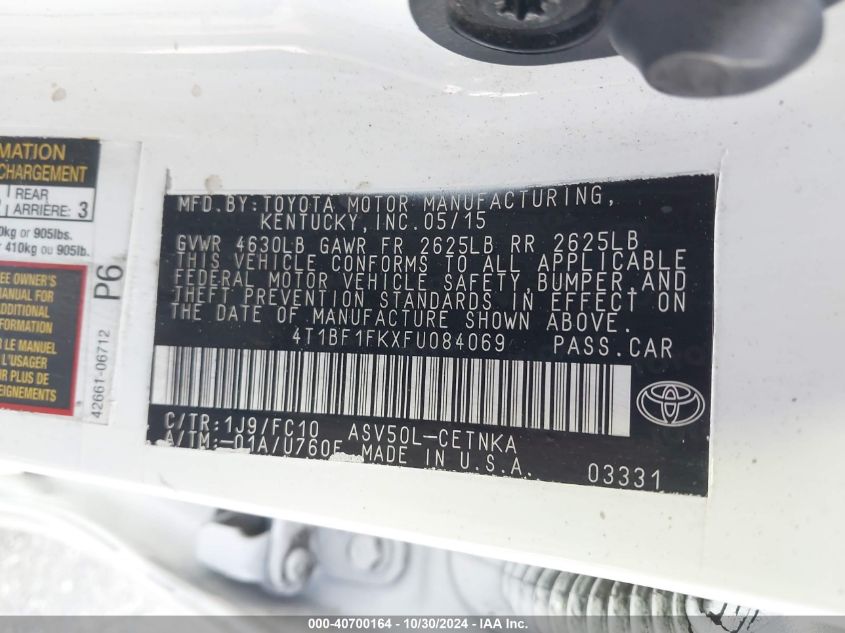 2015 TOYOTA CAMRY LE - 4T1BF1FKXFU084069