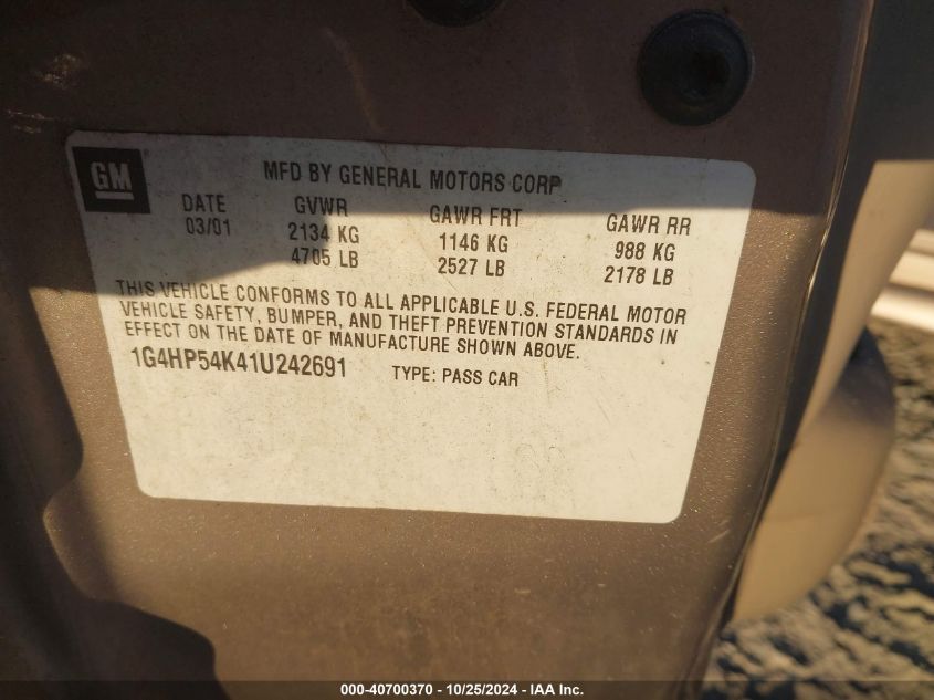 2001 Buick Lesabre Custom VIN: 1G4HP54K41U242691 Lot: 40700370