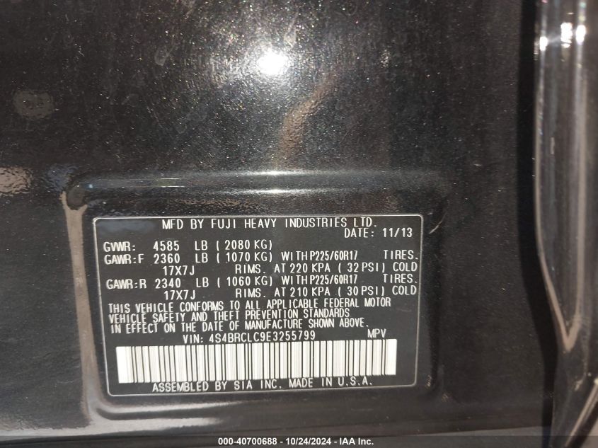 2014 Subaru Outback 2.5I Limited VIN: 4S4BRCLC9E3255799 Lot: 40700688