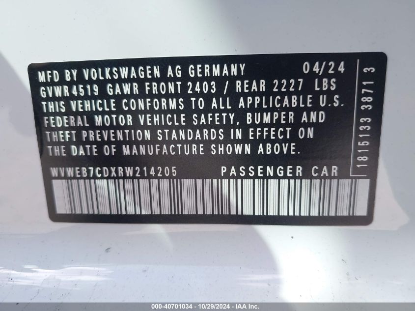 2024 VOLKSWAGEN GOLF R 2.0T - WVWEB7CDXRW214205