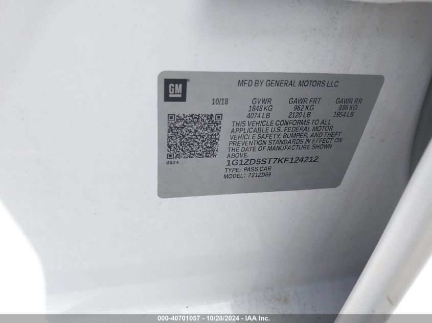 2019 CHEVROLET MALIBU VIN: 1G1ZD5ST7KF124212