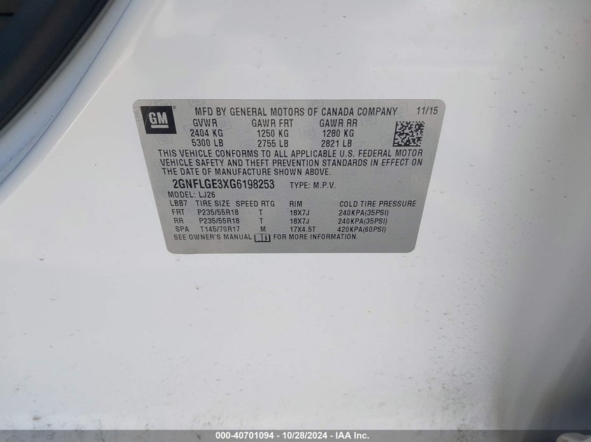 2016 CHEVROLET EQUINOX LTZ - 2GNFLGE3XG6198253