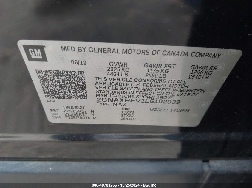 2020 CHEVROLET EQUINOX FWD LS - 2GNAXHEV1L6102039