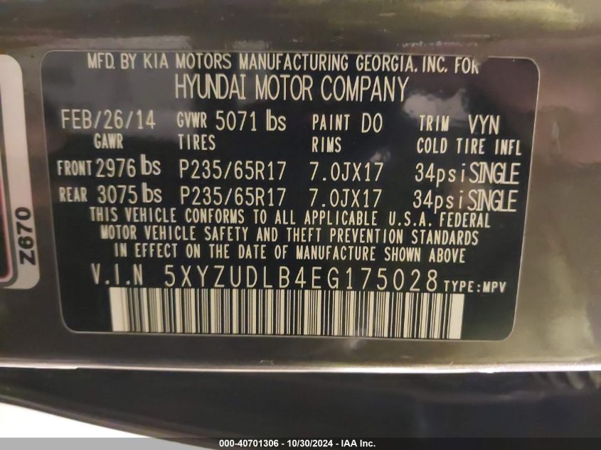 2014 HYUNDAI SANTA FE SPORT 2.4L - 5XYZUDLB4EG175028