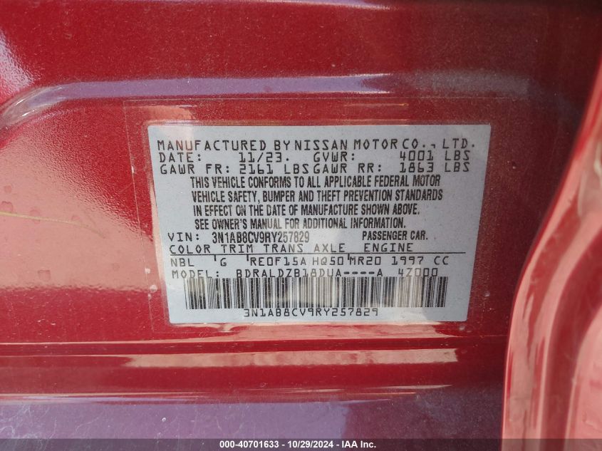 2024 Nissan Sentra Sv Xtronic Cvt VIN: 3N1AB8CV9RY257829 Lot: 40701633