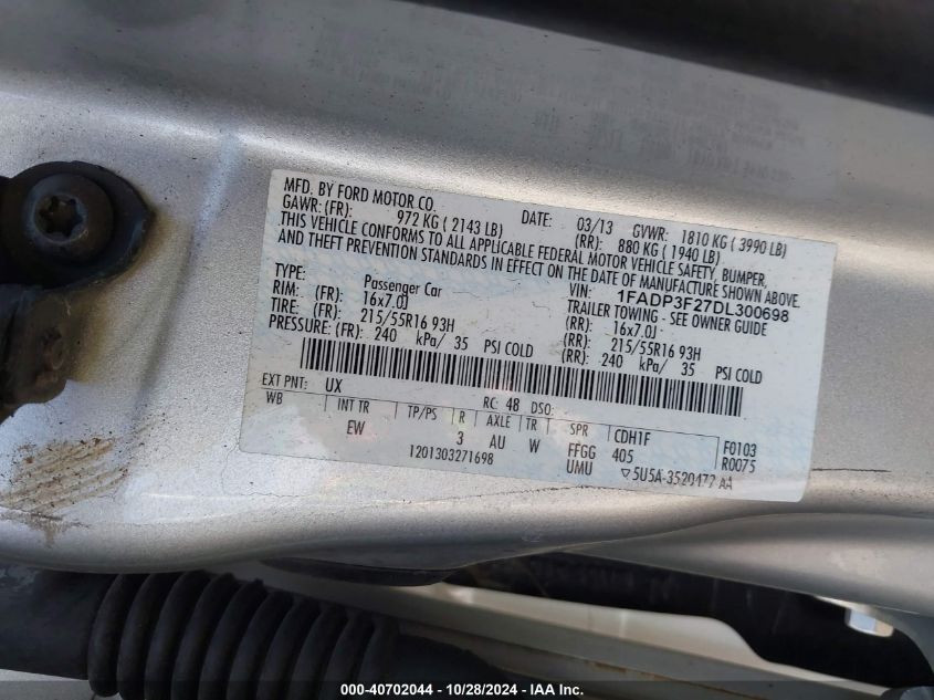 2013 FORD FOCUS SE - 1FADP3F27DL300698