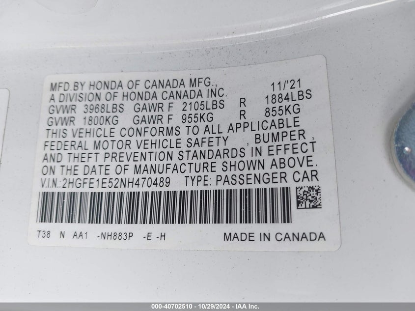 2022 HONDA CIVIC SI SEDAN - 2HGFE1E52NH470489