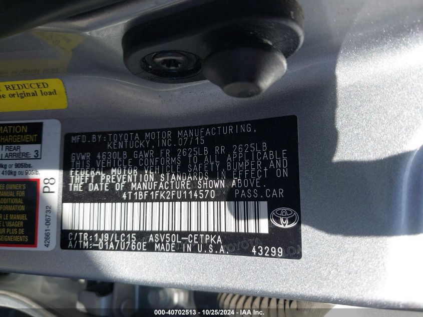 VIN 4T1BF1FK2FU114570 2015 TOYOTA CAMRY no.9