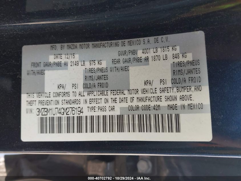 2016 MAZDA MAZDA3 I SPORT - 3MZBM1U74GM276194