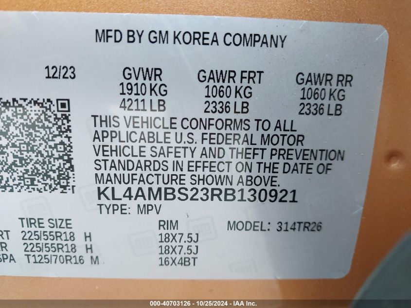 2024 Buick Encore Gx Preferred Fwd VIN: KL4AMBS23RB130921 Lot: 40703126