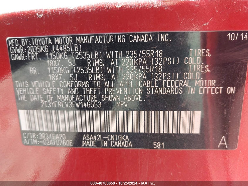 2015 TOYOTA RAV4 LIMITED - 2T3YFREV3FW146553