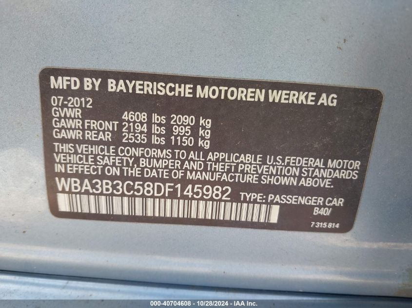 VIN WBA3B3C58DF145982 2013 BMW 3 Series, 328I Xdrive no.9