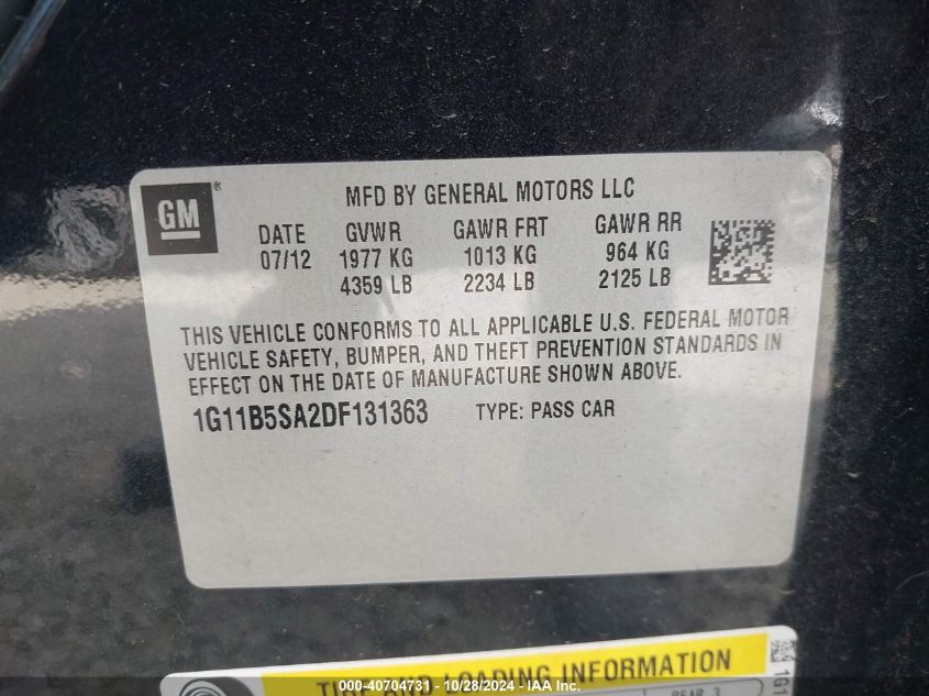 2013 CHEVROLET MALIBU 1LS - 1G11B5SA2DF131363