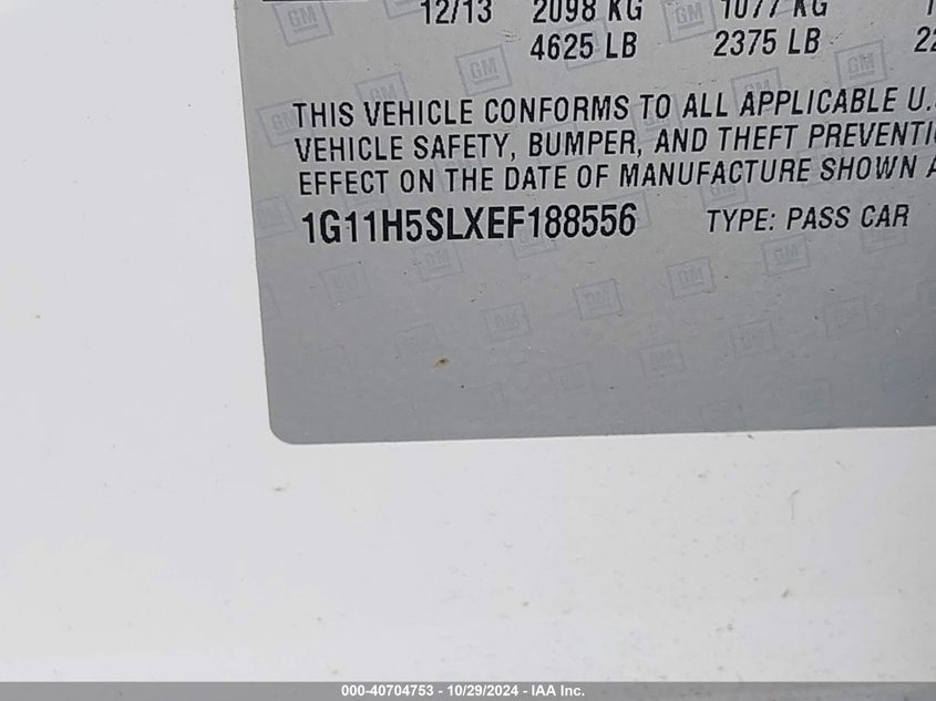 2014 CHEVROLET MALIBU 1LZ - 1G11H5SLXEF188556