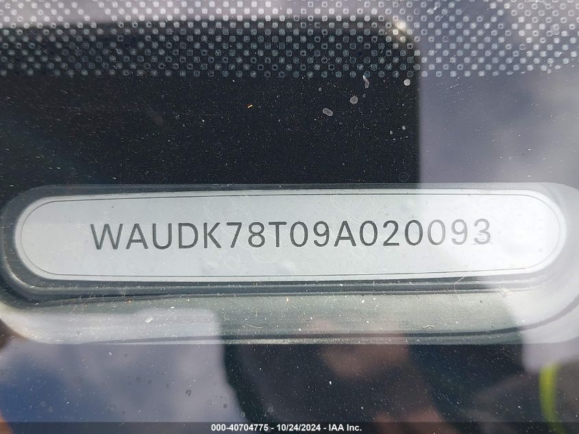 2009 Audi A5 3.2L VIN: WAUDK78T09A020093 Lot: 40704775