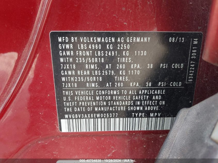 2014 VOLKSWAGEN TIGUAN SEL - WVGBV3AX6EW025377