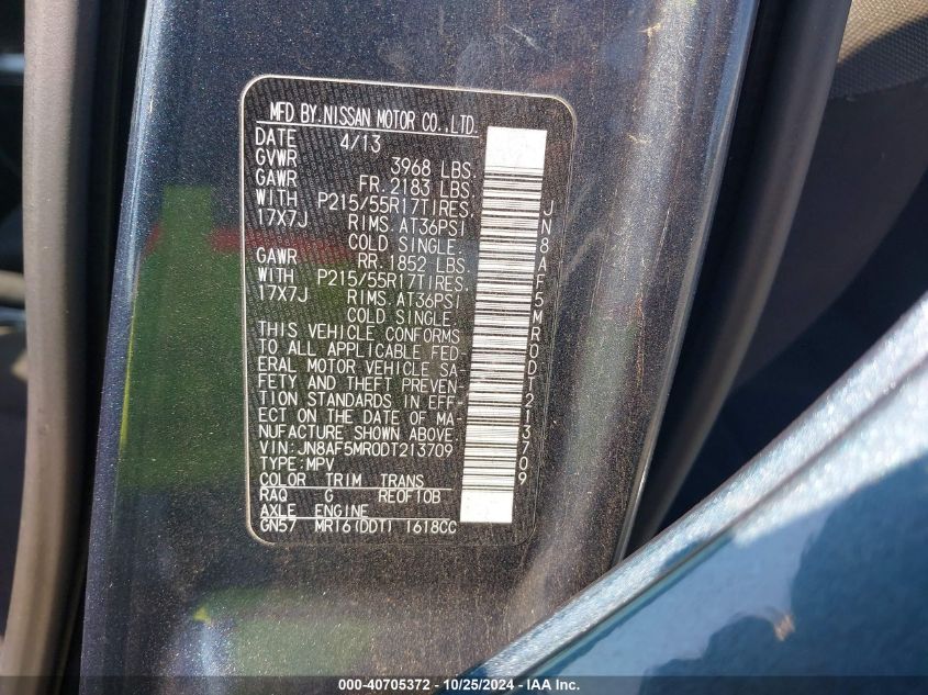 2013 NISSAN JUKE SV - JN8AF5MR0DT213709