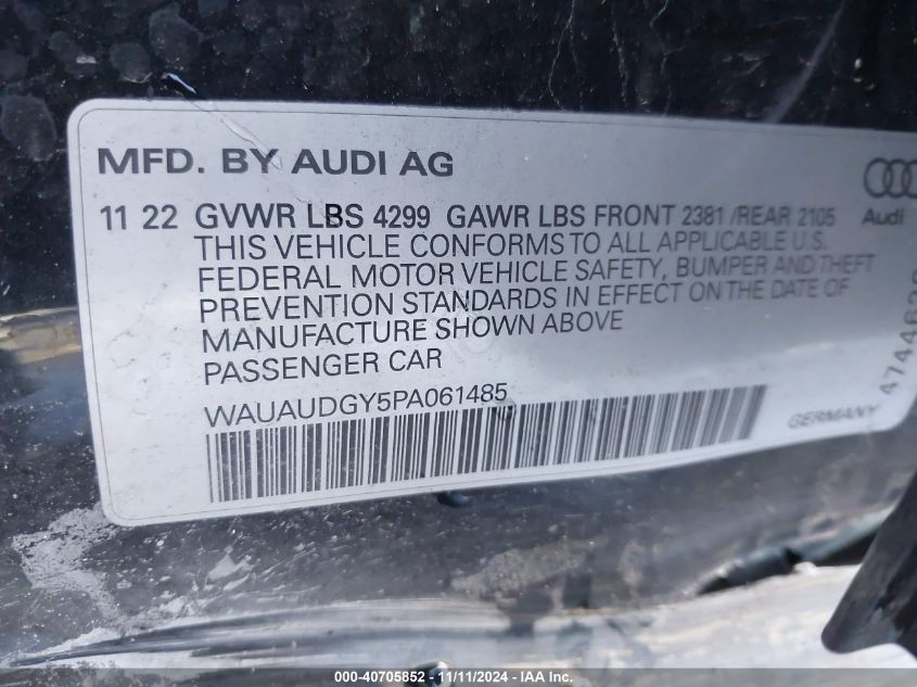 2023 Audi A3 Premium 40 Tfsi Front-Wheel Drive S Tronic VIN: WAUAUDGY5PA061485 Lot: 40705852