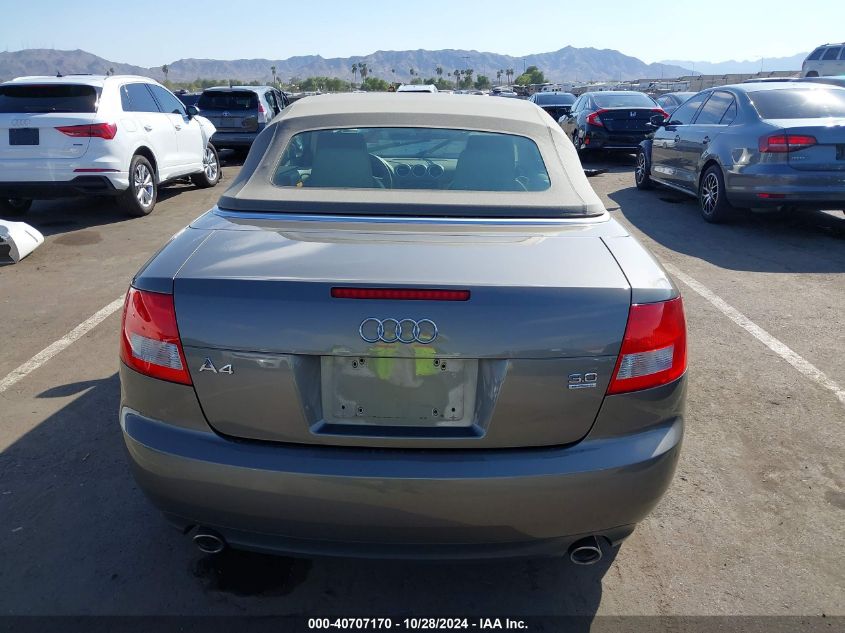 2006 Audi A4 3.0 VIN: WAUDT48HX6K011785 Lot: 40707170