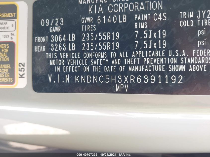 2024 Kia Carnival Mpv Ex VIN: KNDNC5H3XR6391192 Lot: 40707339