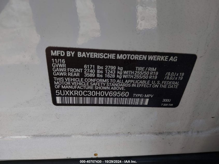 VIN 5UXKR0C30H0V69560 2017 BMW X5, Xdrive35I no.9