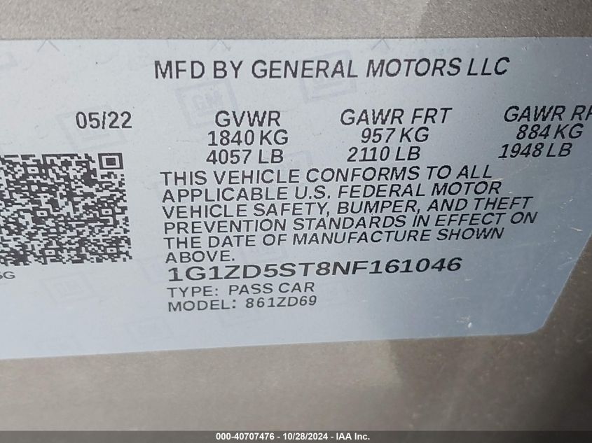 2022 CHEVROLET MALIBU FWD LT - 1G1ZD5ST8NF161046