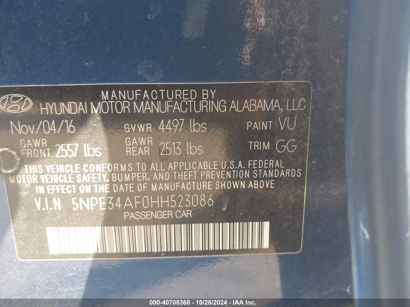VIN 5NPE34AF0HH523086 2017 HYUNDAI SONATA SPORT
