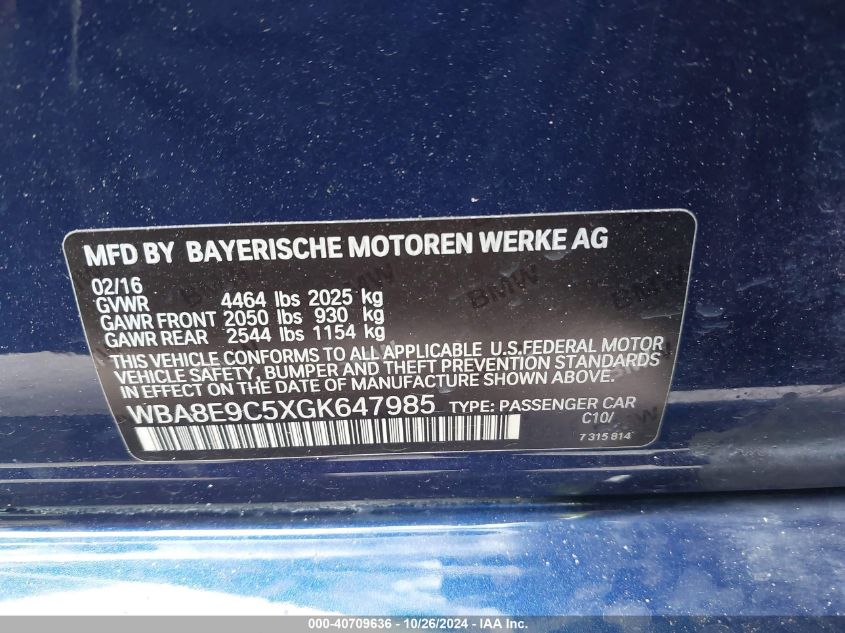 VIN WBA8E9C5XGK647985 2016 BMW 3 Series, 328I no.9