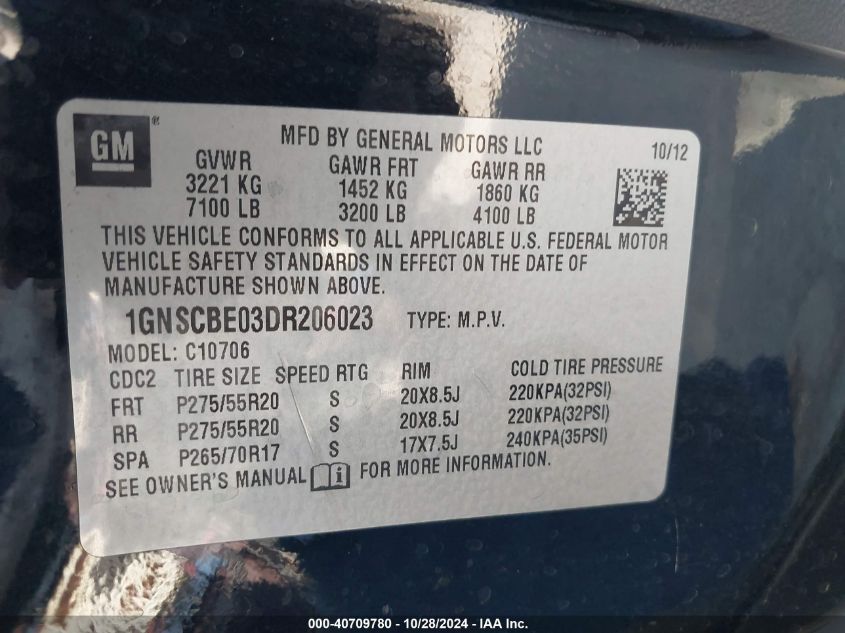 2013 CHEVROLET TAHOE LT - 1GNSCBE03DR206023