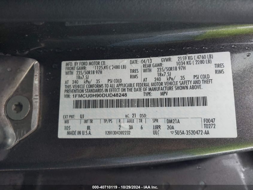 2013 FORD ESCAPE SEL - 1FMCU0H90DUD48248