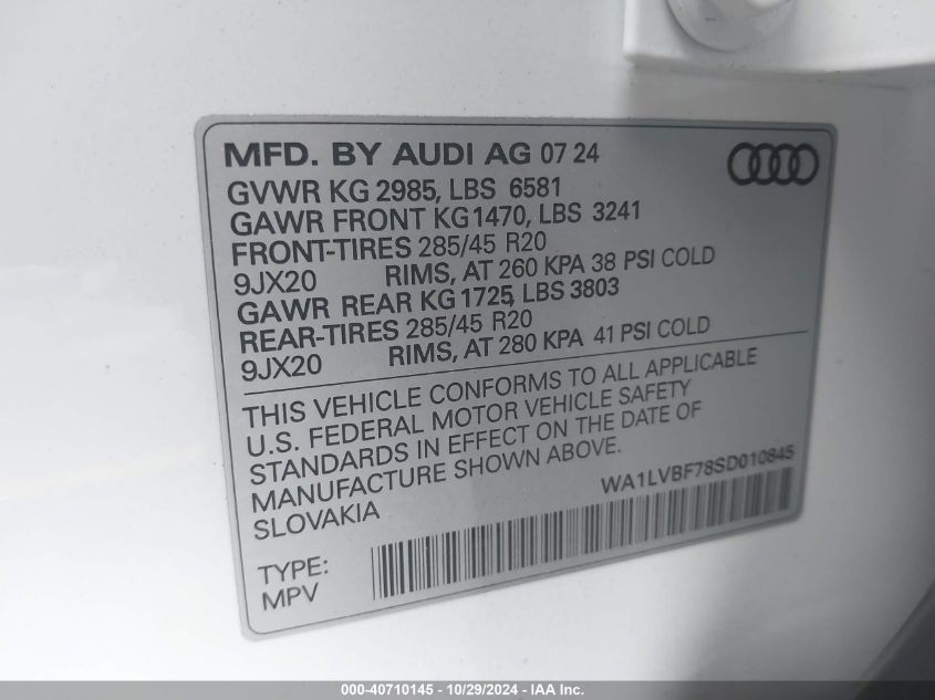 2025 Audi Q7 Premium Plus 55 Tfsi Quattro Tiptronic VIN: WA1LVBF78SD010845 Lot: 40710145