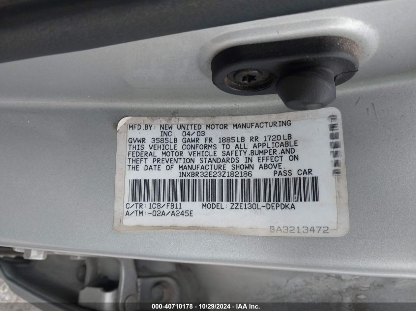 2003 Toyota Corolla Ce VIN: 1NXBR32E23Z18 Lot: 40710178