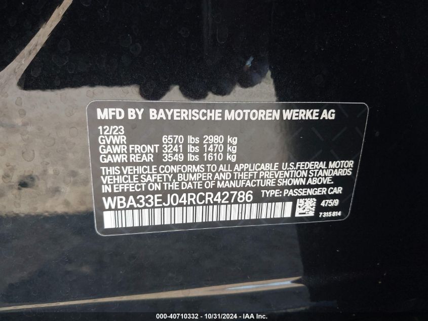 VIN WBA33EJ04RCR42786 2024 BMW 7 Series, 760 I Xdrive no.9